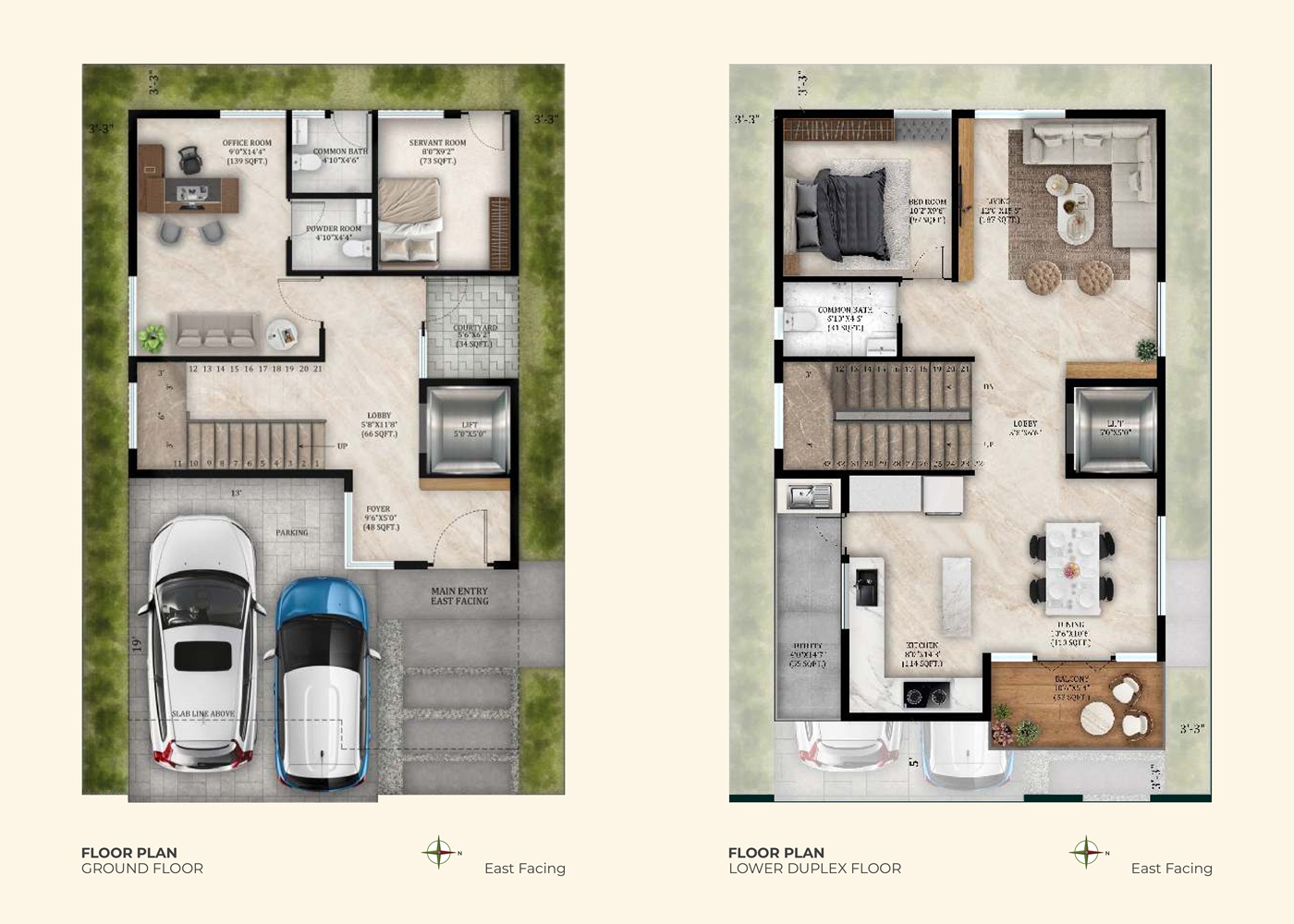 4 BHK East Facing Floor Plan - 1350 – 2400 Sq. Ft.